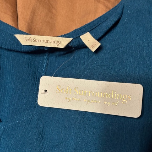 Soft‎ Surroundings Teal Boho Peasant Dress Women’s Small Flowy Rayon Tiered Hem - Picture 4 of 7